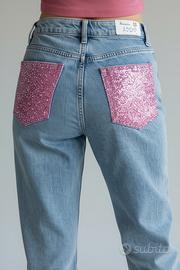 Jeans tasche brillantinate pink