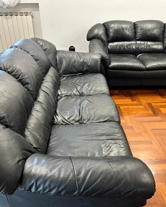 set di divani in vera pelle nera composto da 3 pos