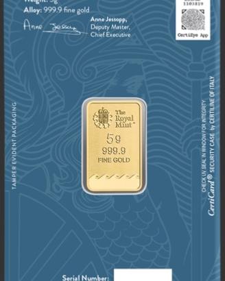 LINGOTTO 5g ORO PURO 999 THE ROYAL MINT INGLESE