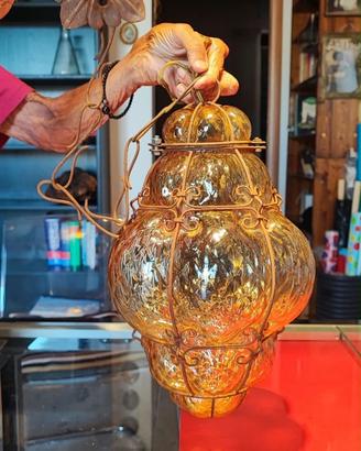 Lampada di Murano in vetro e ferro battuto