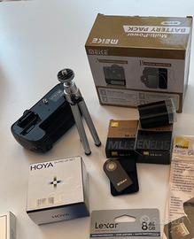 Nikon battery grip, batteria, telecomando.