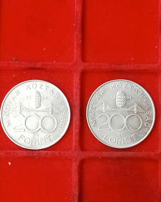 Ungheria 2 monete Argento da 200 Forint 1994.