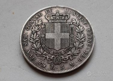 5 LIRE 1852 GENOVA - VITTORIO EMANUELE II