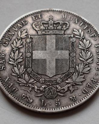 5 LIRE 1852 GENOVA - VITTORIO EMANUELE II