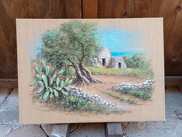 Quadro Salentino Realismo Acrilico su tela di juta