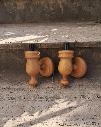 Coppia applique lampade da parete legno tornito