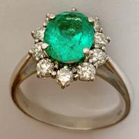 Anello oro bianco diamanti e smeraldo CERTIFICATO