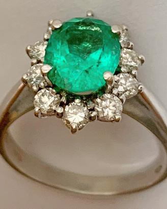 Anello oro bianco diamanti e smeraldo CERTIFICATO