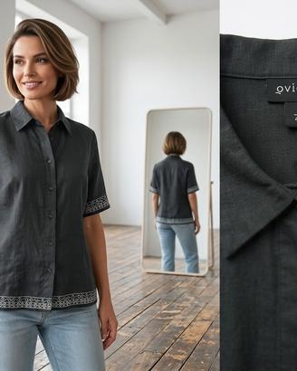 Camicia nera con ricami taglia 48(veste 44)