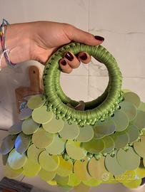 Borsetta con paillettes tonde verde lime