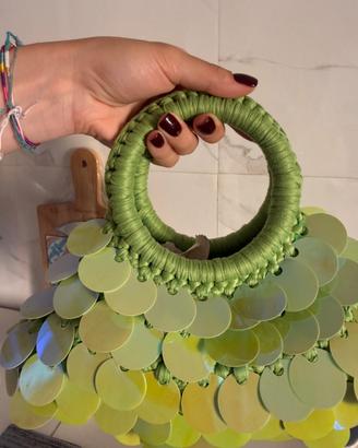 Borsetta con paillettes tonde verde lime