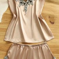 completo elegante in raso con short un rosino