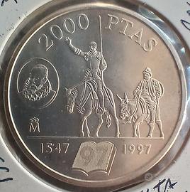 Spagna 2000 pesetas Cervantes in argento .925