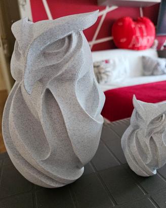Coppia di civette portafortuna stilizzata in 3D 