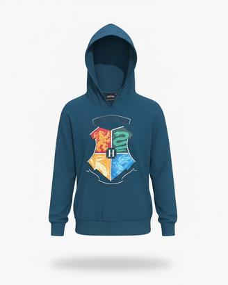 Harry Potter Felpa Donna Con Logo Hogwarts E Strass - Maniche Con Logo Metallico - 65% Cotone 35% Poliestere