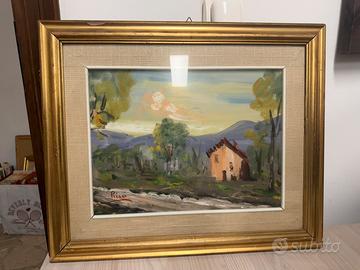 Dipinto paesaggio firmato Ricci con cornice dorata