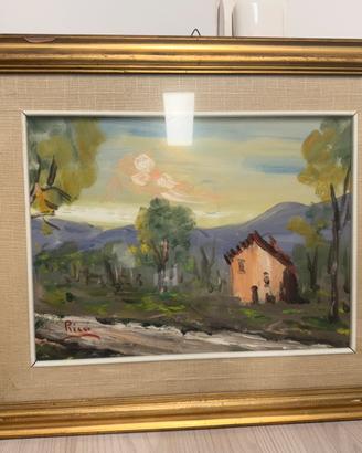 Dipinto paesaggio firmato Ricci con cornice dorata