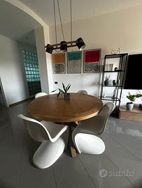 Tavolo tondo 140 cm legno massello + sedie Panton