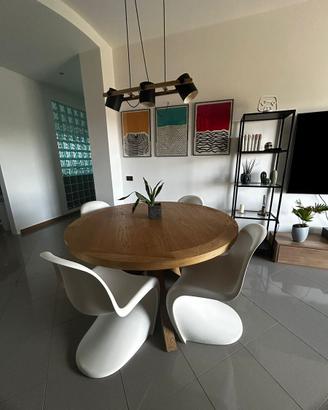 Tavolo tondo 140 cm legno massello + sedie Panton