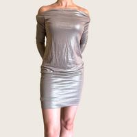 Mini abito dorato laminato scollo a barca MET XS