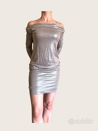 Mini abito dorato laminato scollo a barca MET XS