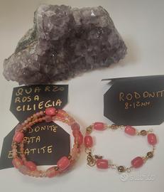due bracciali rosa rodonite quarzo rosa agata 
