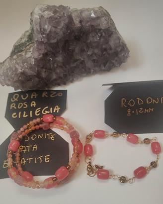 due bracciali rosa rodonite quarzo rosa agata 