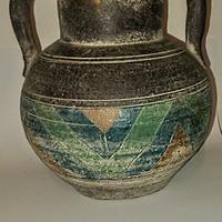 Vaso in cotto policromo 2 manici 