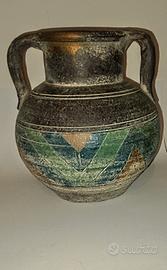 Vaso in cotto policromo 2 manici 