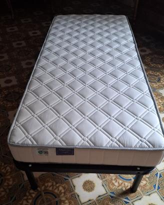 Letto singolo in ferro battuto + rete + materasso