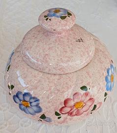 Biscottiera in ceramica rosa a fiori vintage 