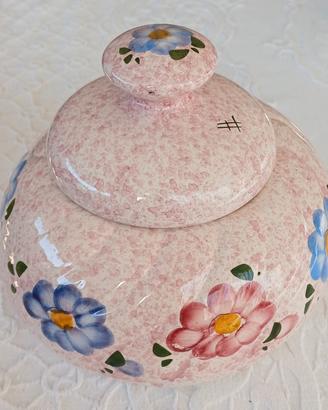 Biscottiera in ceramica rosa a fiori vintage 