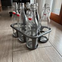 Set 6 Bottiglie Vetro tappo meccanico + Cestino