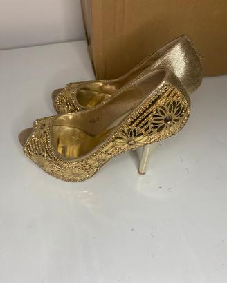 Bell&CLOCk Décolleté oro Glitter strass Tg 37