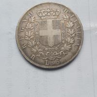 MONETA ARGENTO VITTORIO EMANUELE II° LIRE 5 1876. 