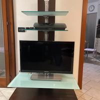 Carrello porta TV in legno e vetro con ruote
