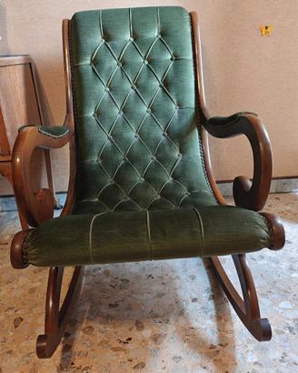 Poltrona a dondolo, stile Capitonné, velluto verde