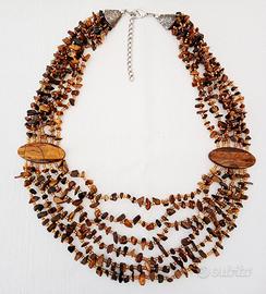 Collana multifilo pietre dure, conteria e argento