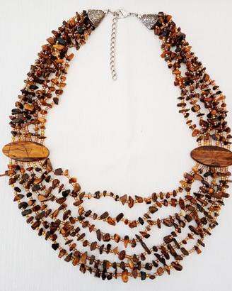 Collana multifilo pietre dure, conteria e argento