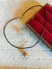 Collana Acciaio Inox Fiore e Perla marrone beige 