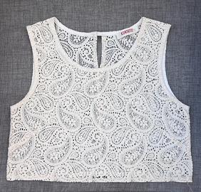 Top crop pizzo macramè Kontatto panna (XS)