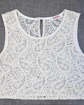 Top crop pizzo macramè Kontatto panna (XS)