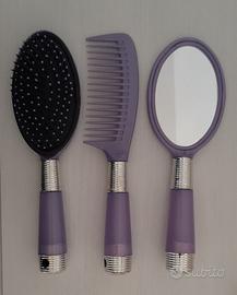 Set per capelli lilla spazzola pettine specchio
