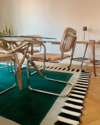 Set di 6 sedie in legno, acciaio e rattan Tento