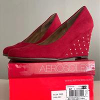 Tacchi a zeppa in ecopelle scamosciata rosso scuro