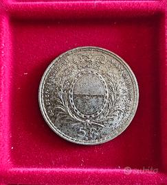 Moneta Argento 5 Fr.  Svizzera 1934 Festival tiro