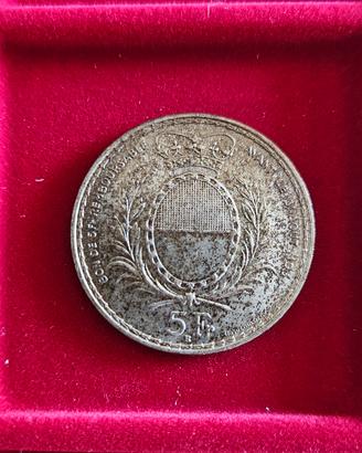 Moneta Argento 5 Fr.  Svizzera 1934 Festival tiro