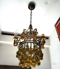 LAMPADARIO VINTAGE CON SFERE DI VETRO GIALLE