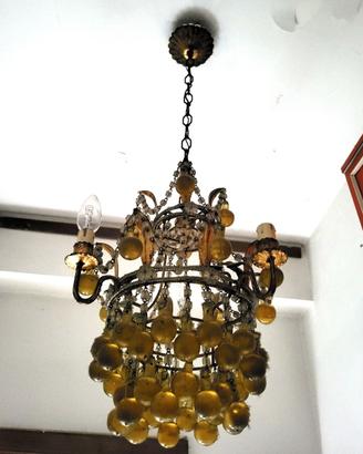 LAMPADARIO VINTAGE CON SFERE DI VETRO GIALLE