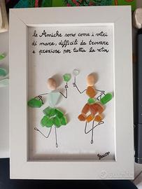 Quadro sassi e vetri di mare amiche Natale